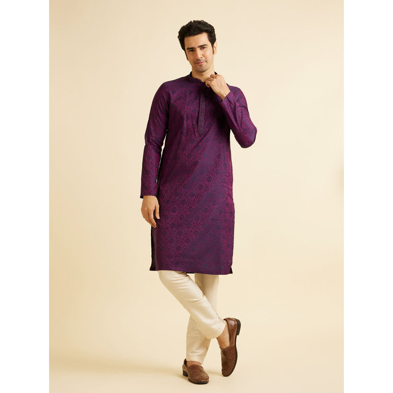 Manyavar Purple Embroidered Kurta with Churidar (Set of 2) (XL)
