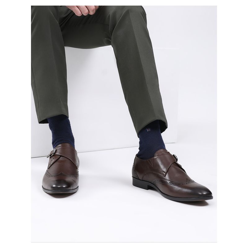 Monte Carlo Mens LEATHER FORMAL Monk Straps - Brown (UK 8)