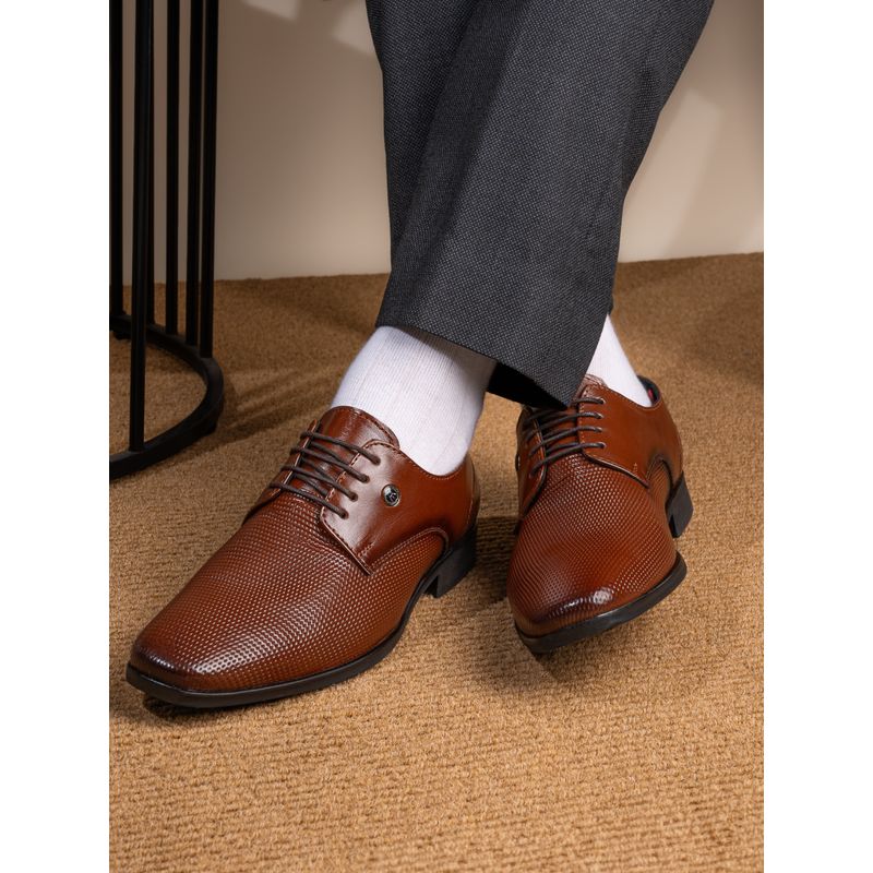 Alberto Torrisi Mens Red Japery Series Tan Textured Leather Lace Derbies - Tan (UK 7)