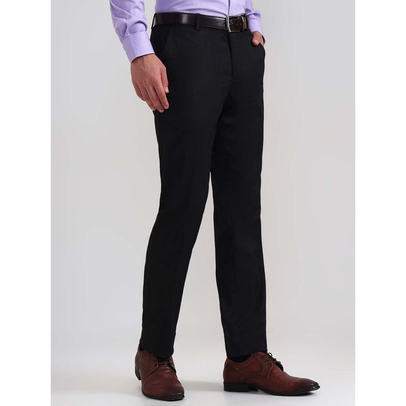 JadeBlue Black Cotton Stretch Slim Fit Formal Trousers (32)