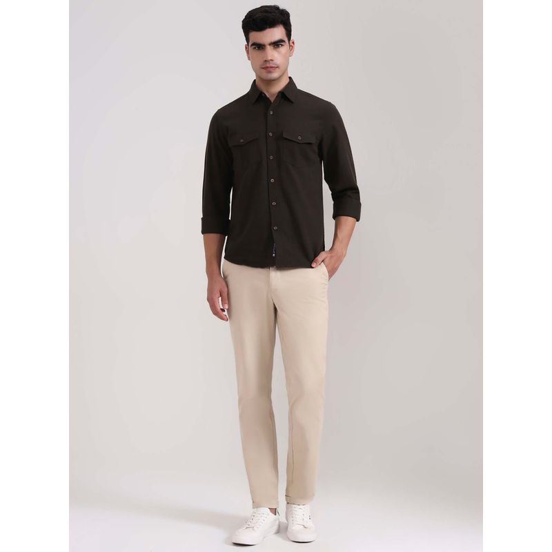 Greenfibre Beige Cotton Stretch Slim Fit Casual Trousers (28)