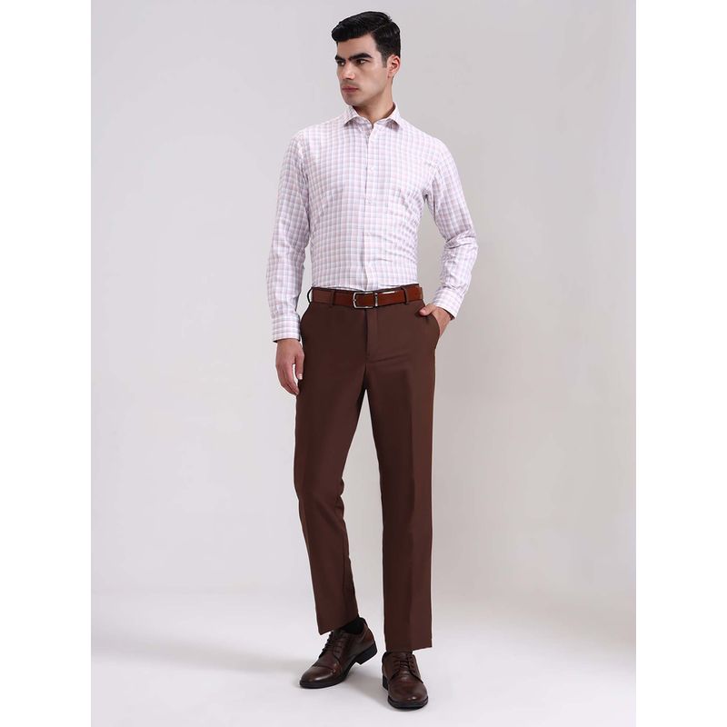 Metal Brown Solid Slim Fit Formal Trousers (34)