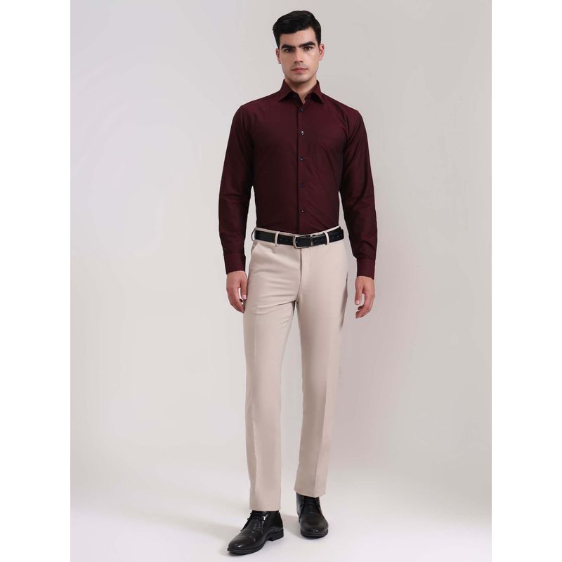 Metal Cream Solid Slim Fit Formal Trousers (34)