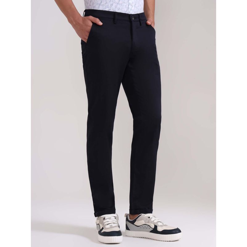 Greenfibre Navy Blue Cotton Stretch Slim Fit Casual Trousers (28)