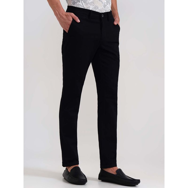 Buy Greenfibre Black Cotton Stretch Casual Trouser Online