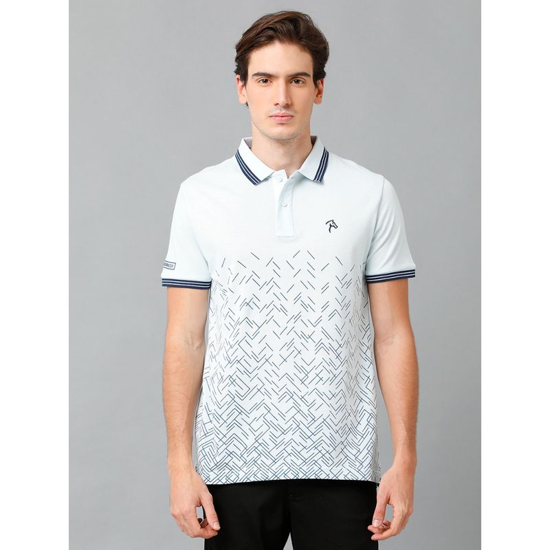 CP BRO Men Cotton Printed Half Sleeve Slim Fit Polo Neck Light Blue Colour T-Shirt (L)
