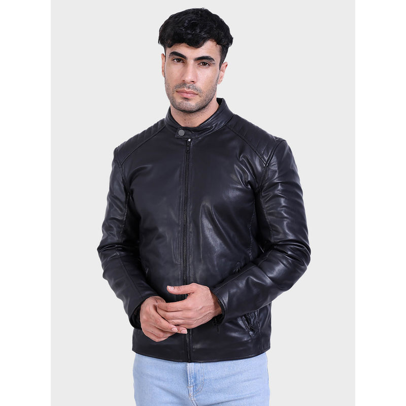 Justanned Night Black Leather Jacket (XL)