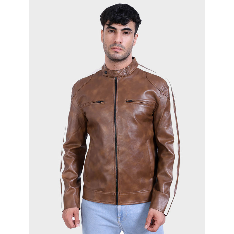 Justanned Dual Toned Striped Leather Jacket (S)