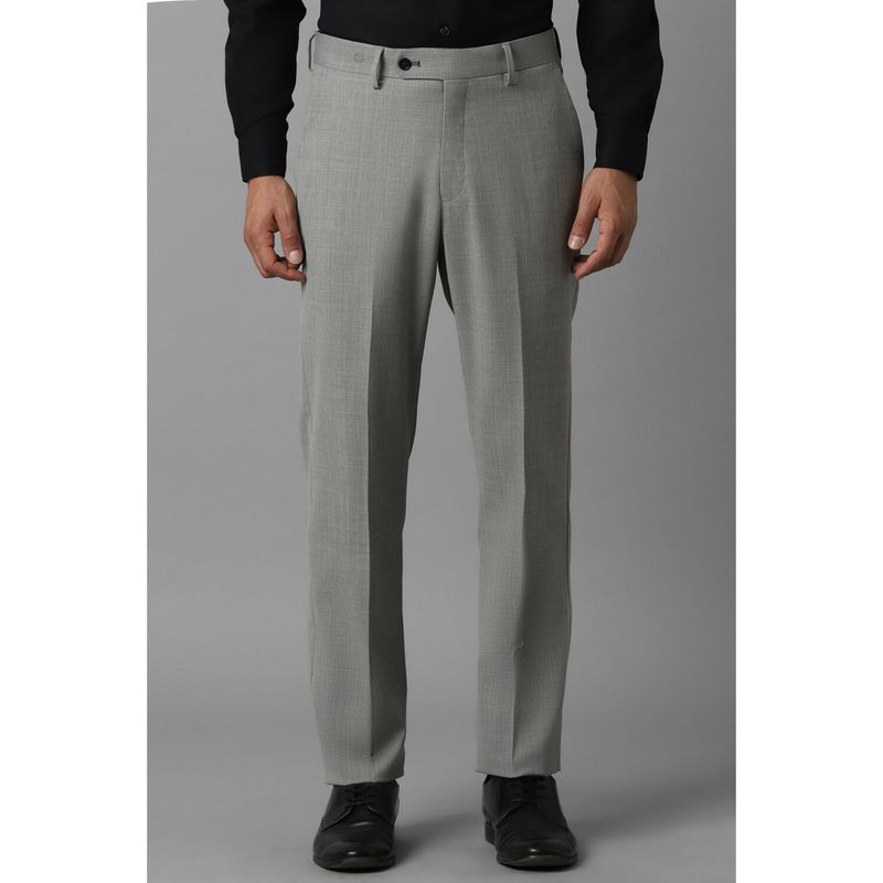 Louis Philippe Men Grey Slim Fit Solid Flat Front Formal Trousers (34)