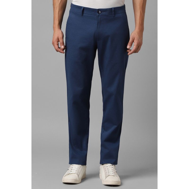 Buy Louis Philippe Men Navy Blue Slim Fit Solid Flat Front Casual ...