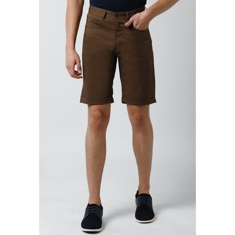 Peter England Men Brown Solid Regular Fit Casual Shorts (30)
