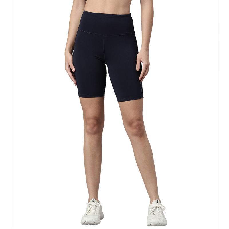 Enamor Athleisure Womens A701-Dry Fit Antimicrobial High rise Tights With Graphic - Navy Blue (M)