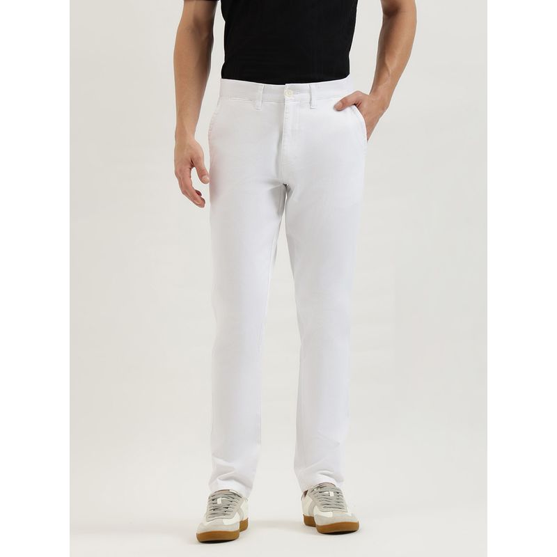 United Colors of Benetton White Solid Relaxed Fit Twill Chino Trousers (42)