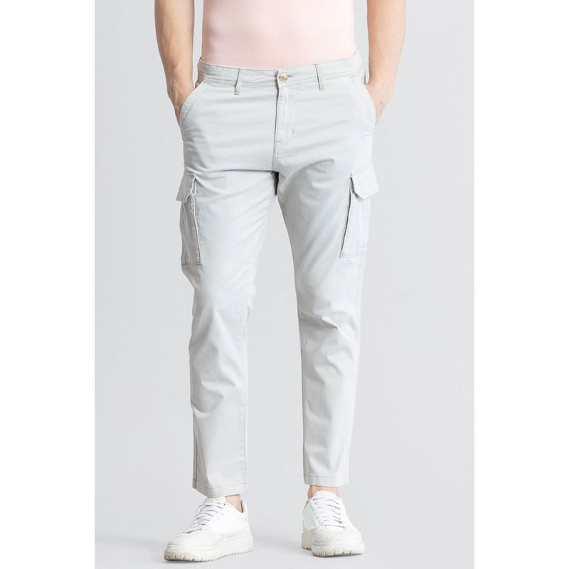 Snitch Light Grey Plain Slim Casual Cargo Pant for Men (32)