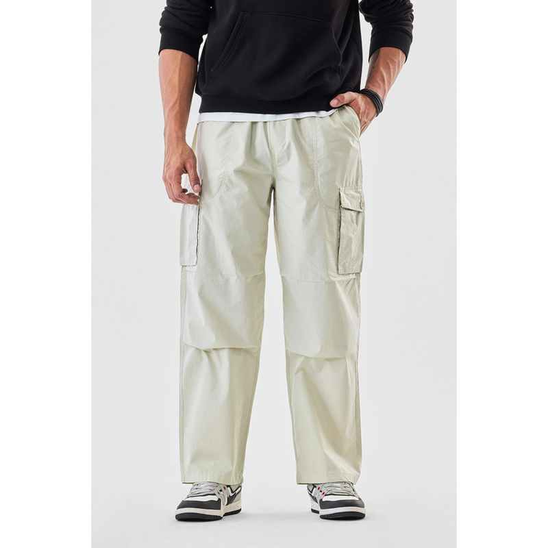 Snitch Cream Solid Loose Casual Cargo Pant for Men (32)