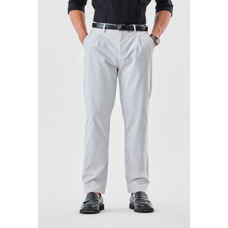 Snitch Grey Plain Slim Casual Trouser for Men (30)