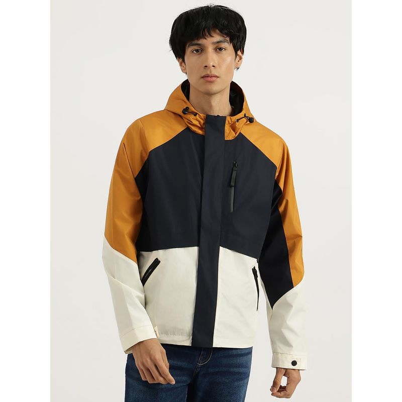 United Colors of Benetton Men Orange Polyester Hooded Full Sleeves Jacket (L)