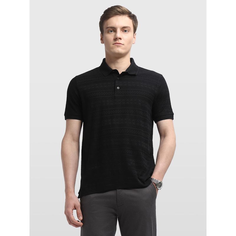Arrow Men Black Cotton Collar Neck Half Sleeves Polo T-Shirt (L)