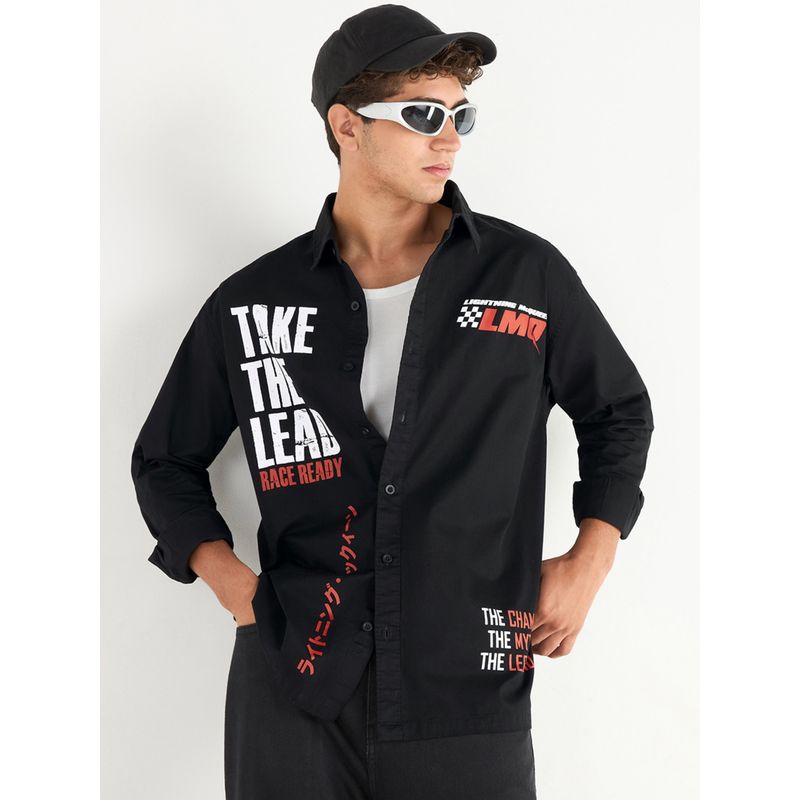 Bewakoof Men's Black LMQ Typography Oversized Shirt (M)