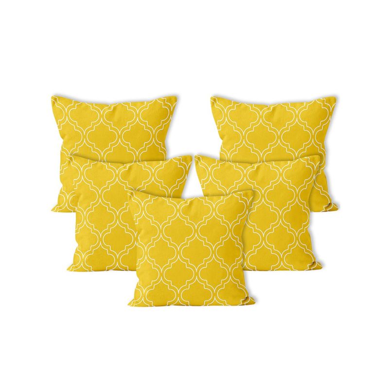 Encasa Homes Decorative Cushion Covers (Set Of 5)Pcs 30 X 30 Cm (12 X 12 Inch) Yellow Trellis