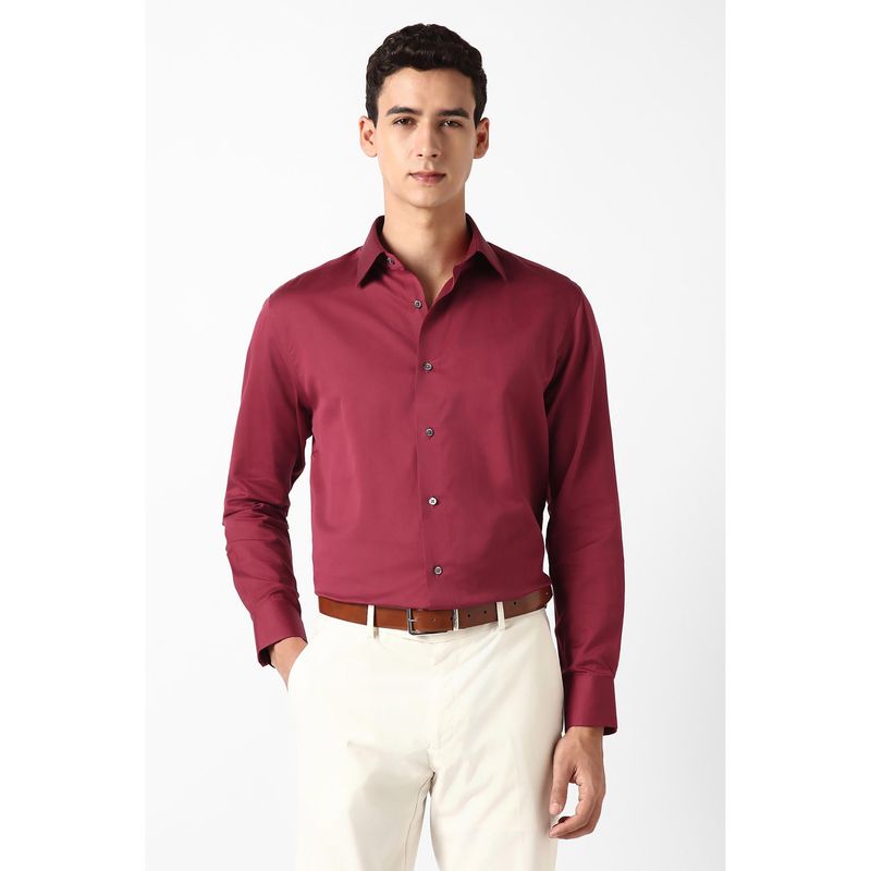 Van Heusen Men Maroon Solid Full Sleeves Formal Shirt (42)