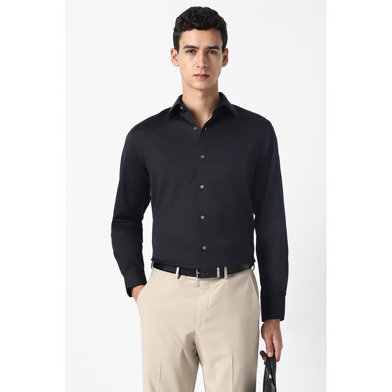 Van Heusen Men Black Solid Full Sleeves Formal Shirt (39)