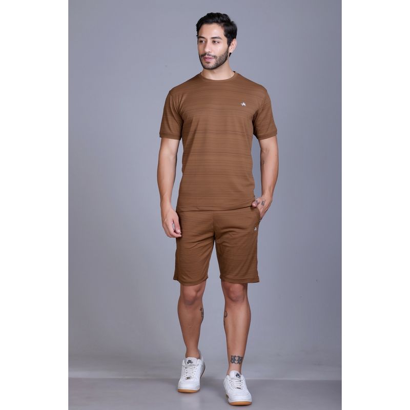 Parcel Yard Men Summer Short Sleeve Brown T-Shirt and Shorts (M)