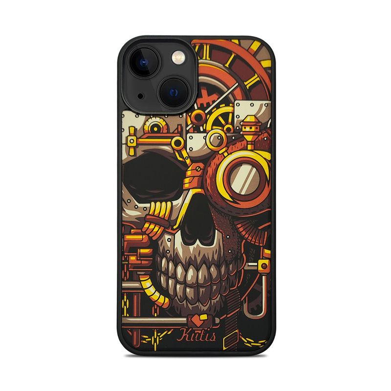 Treemoda Printed Black & Yellow Skull Silicone Case (iPhone 15)