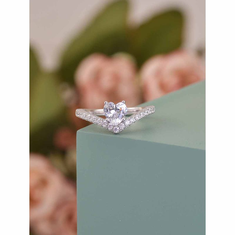 925 Silver 0.5 Carat American Diamond Heart Ring For Women & Girls (11)