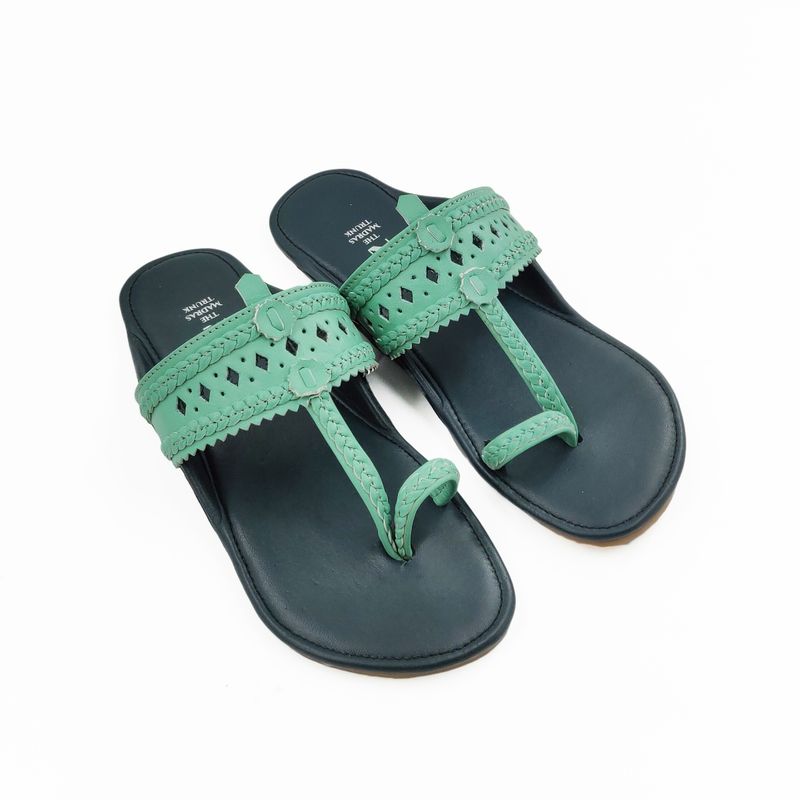 The Madras Trunk Dark Blue Mint Kolhapuris - EURO 36