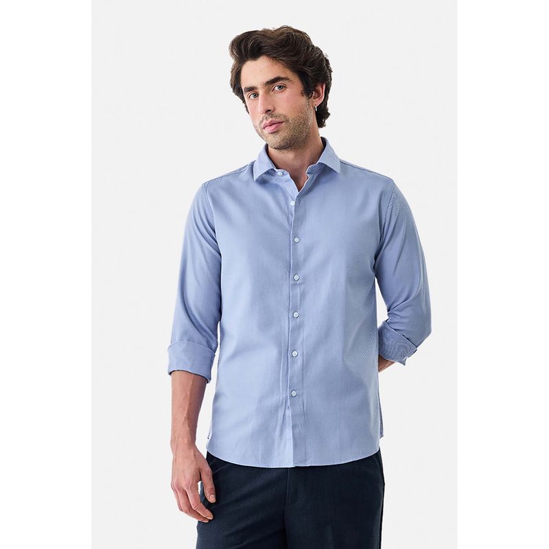 Snitch Men Light Blue Solid Full Sleeves Slim Formal Shirt (M)