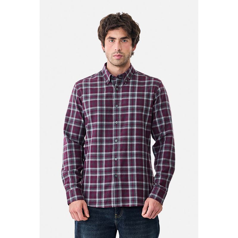 Snitch Men Magenta Checks Full Sleeves Slim Casual Shirt (S)