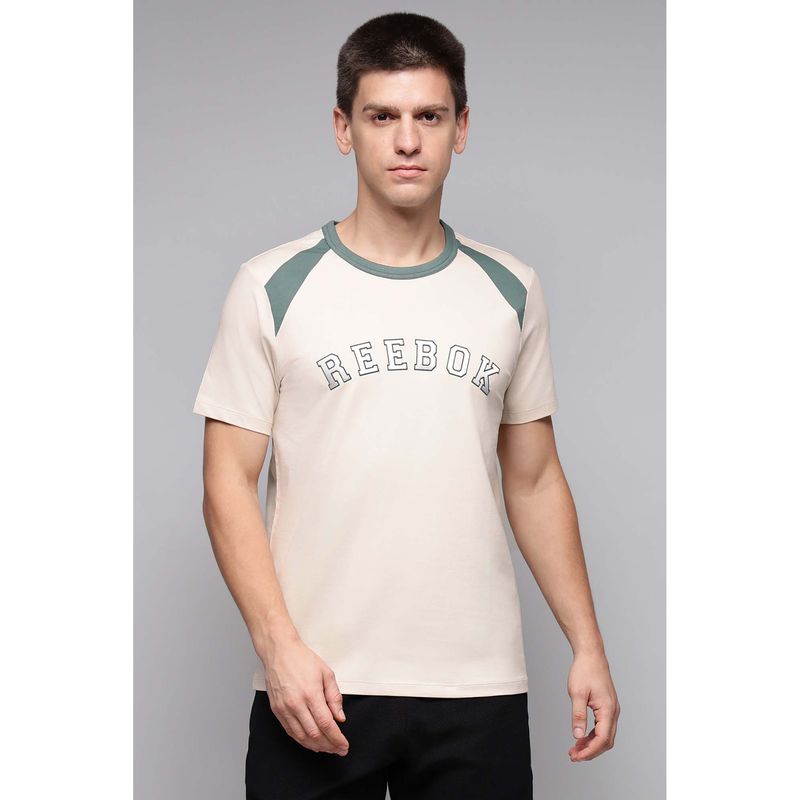 Reebok Men Beige Embroidered T-Shirt (XS)
