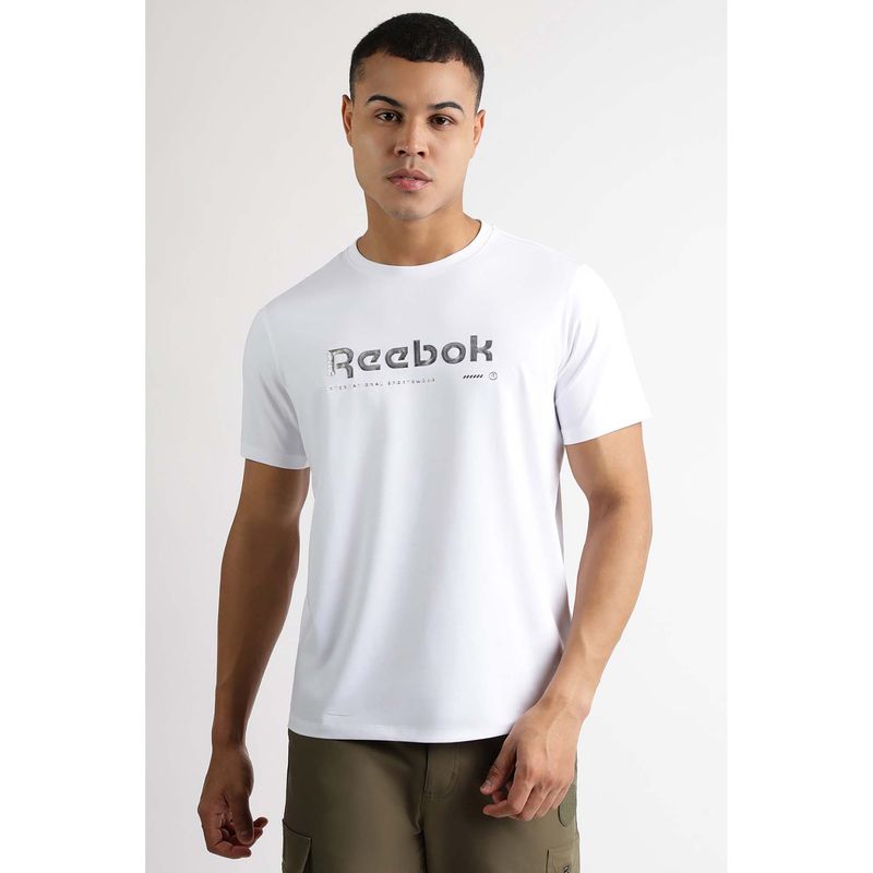 Reebok Men White Typography T-Shirt (S)