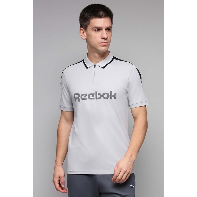Reebok Men Grey Solid Polo T-Shirt (XS)