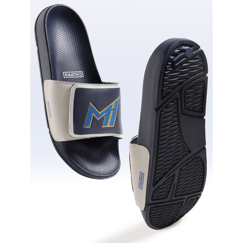 Chupps Mens MI Official Navy Blue Velcro Sliders - Cheer for Mumbai Indians (UK 8)