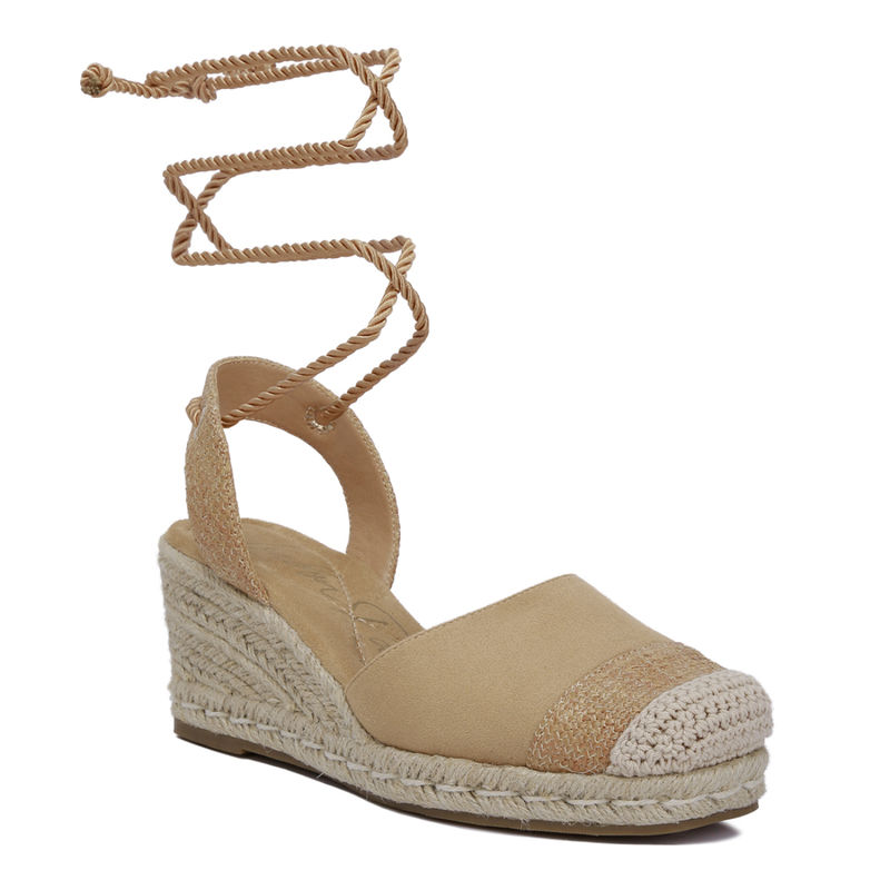 London Rag Tan Lace-Up Crochet Espadrille Wedges (EURO 41)