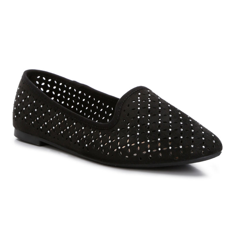 London Rag Black Perforated Pointed Toe Ballerinas (EURO 37)