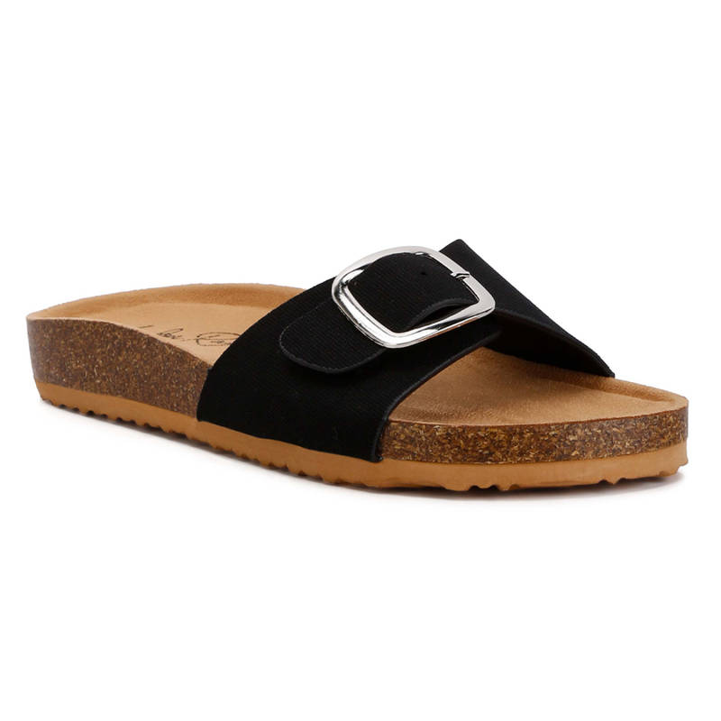 London Rag Black Buckle Strap Slip On Sandals (EURO 37)