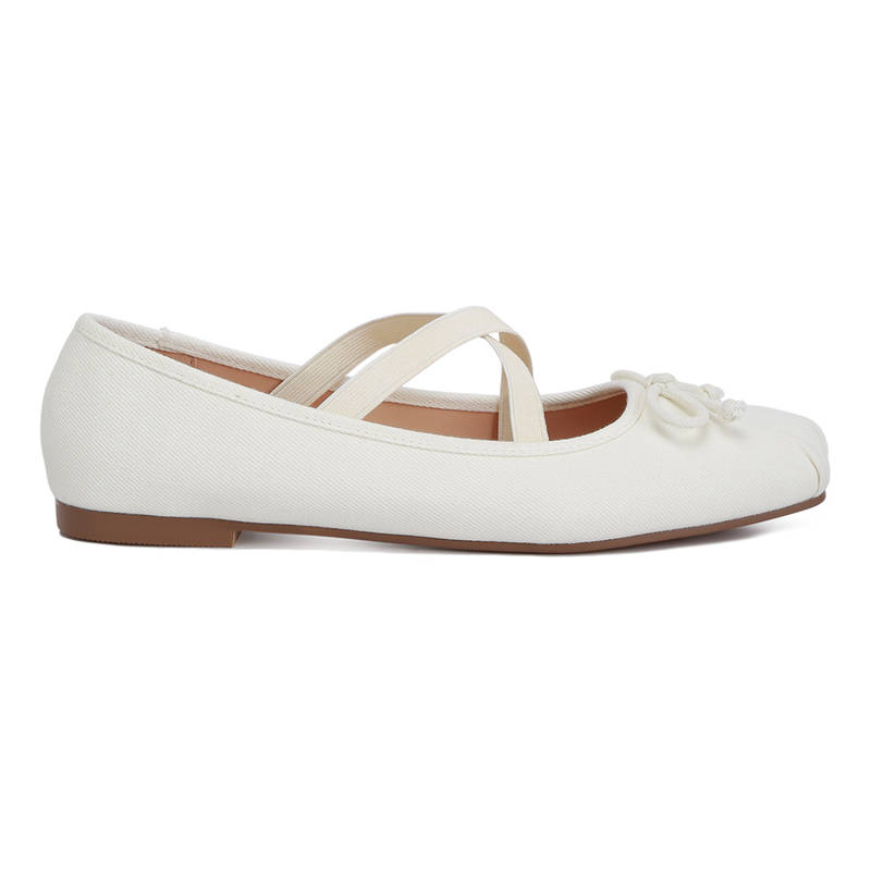 London Rag Off White Criss Cross Strap Ballet Ballerinas (EURO 40)