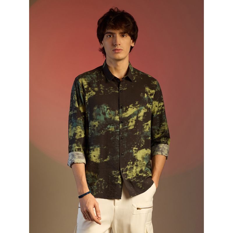 Campus Sutra Men Multi-Color Army Green Contrast Dab Shirt (S)