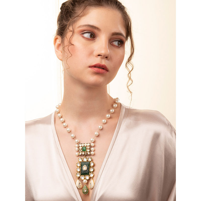 Joules By Radhika Pearly Necklace with Green Agate & Polki Buy Joules