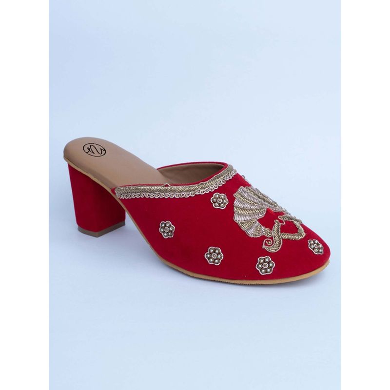 NR BY NIDHI RATHI Embellished Red Mules (EURO 41)