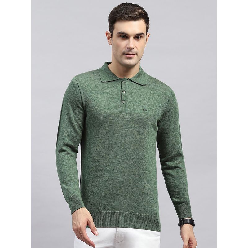 Monte Carlo Men Solid Green Collar Neck Full Sleeve Polo T-Shirt (5XL)