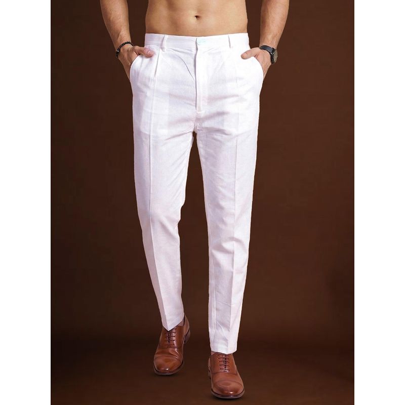 ETHNIC BAY Men White Modal Solid Straight Trouser (32)