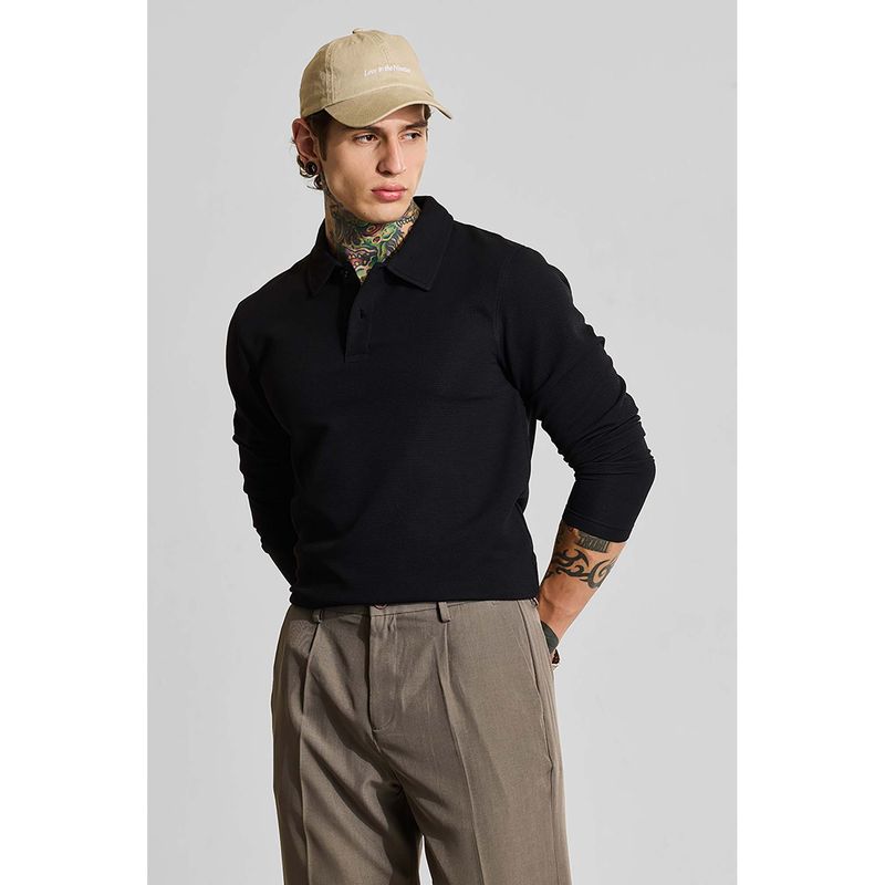 Snitch Black Solid Full Sleeves Slim Casual T-Shirt for Men (2XL)