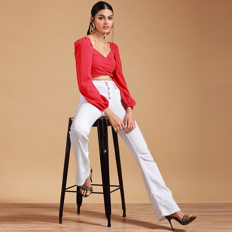 RSVP By Nykaa Fashion Groove To The Beat Crop Top - Red (XS)