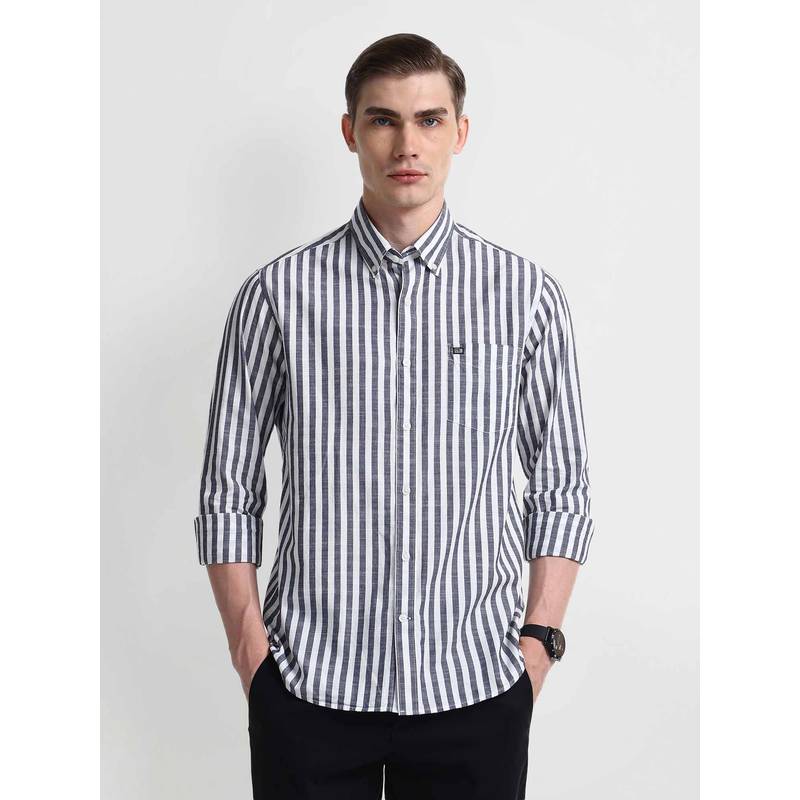 Buy Arrow Sports Navy Blue Slim Fit Vertical Stripes Shirt Online