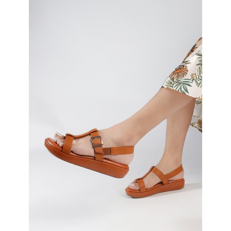 Carlton London Women's T-Strap Platform Sandals With Buckle (EURO 36)