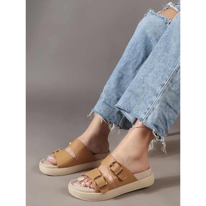 ELLE Stylish Everyday Women's Buckle Slides Sandals (EURO 38)